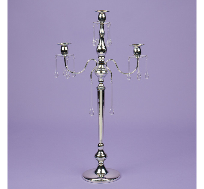 Подсвечник на 3 свечи с кристаллами, хром (66 см.) (2011-014)