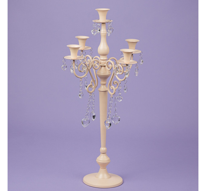 Подсвечник на 5 свечей с кристаллами, кремовый (66см.) (2011-022)