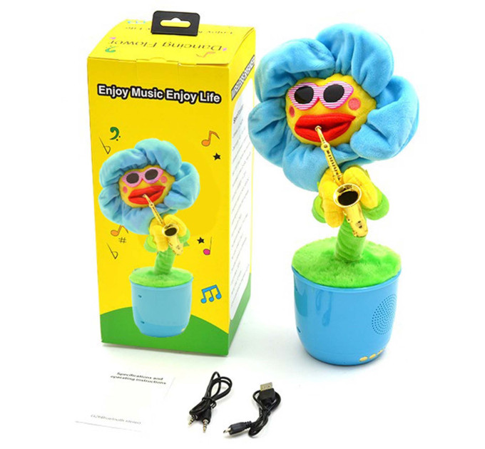 Інтерактивна іграшка танцююча Квітка, блютуз колонка з FM радіо Dancing Flower (блакитна)