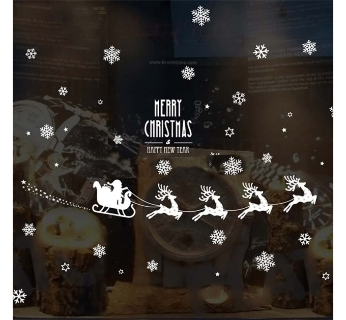 Интерьерная наклейка NG Новогодняя Упряжка с оленями SK6028 45х60см