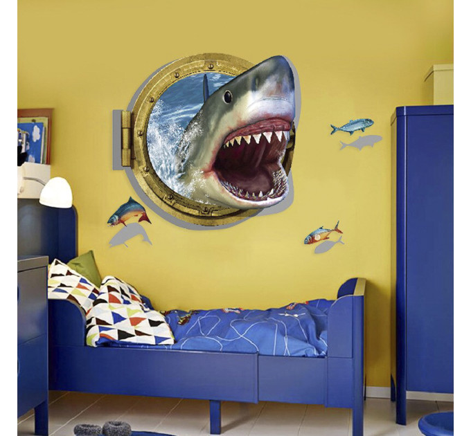 Інтер'єрна наклейка ZOO Акула в ілюмінаторі XH4275 90х60см