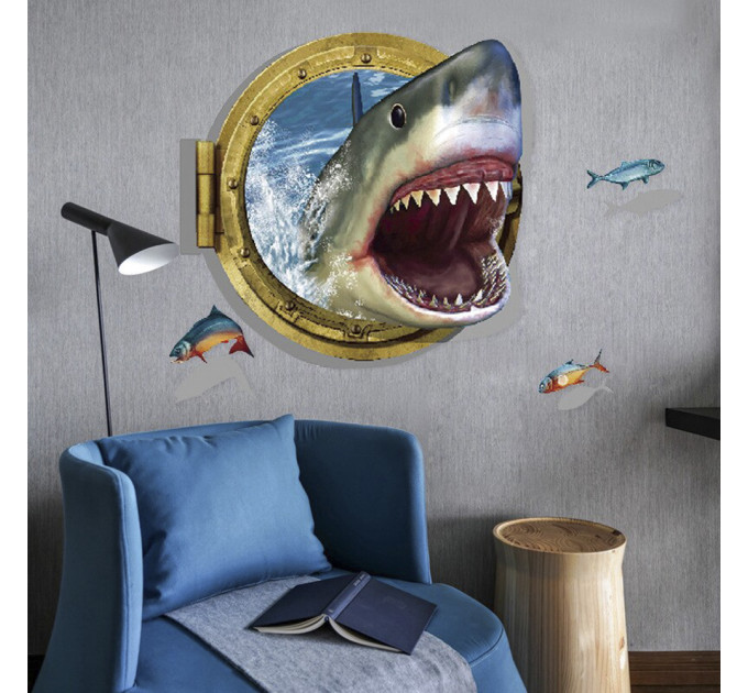 Інтер'єрна наклейка ZOO Акула в ілюмінаторі XH4275 90х60см