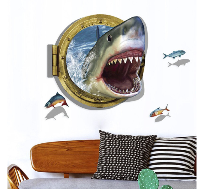 Інтер'єрна наклейка ZOO Акула в ілюмінаторі XH4275 90х60см