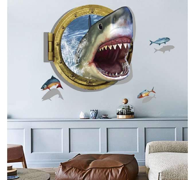 Інтер'єрна наклейка ZOO Акула в ілюмінаторі XH4275 90х60см