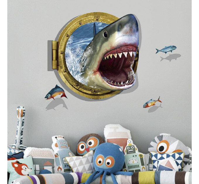 Інтер'єрна наклейка ZOO Акула в ілюмінаторі XH4275 90х60см