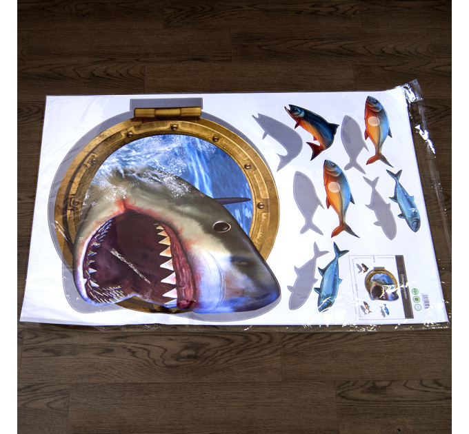 Інтер'єрна наклейка ZOO Акула в ілюмінаторі XH4275 90х60см