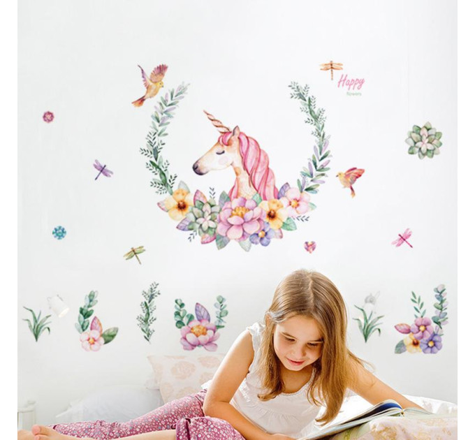 Интерьерная наклейка ZOO Единорог с лаврами JM7329 90х60см