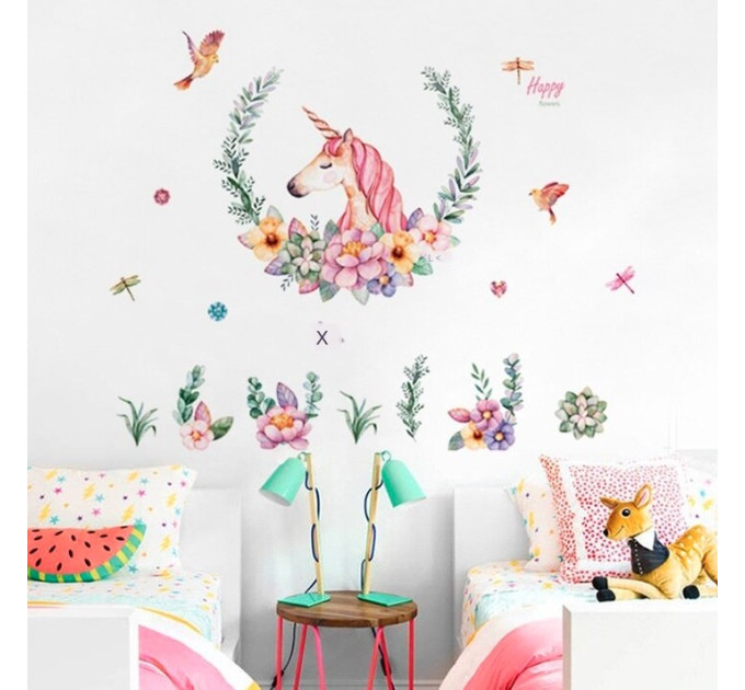 Интерьерная наклейка ZOO Единорог с лаврами JM7329 90х60см