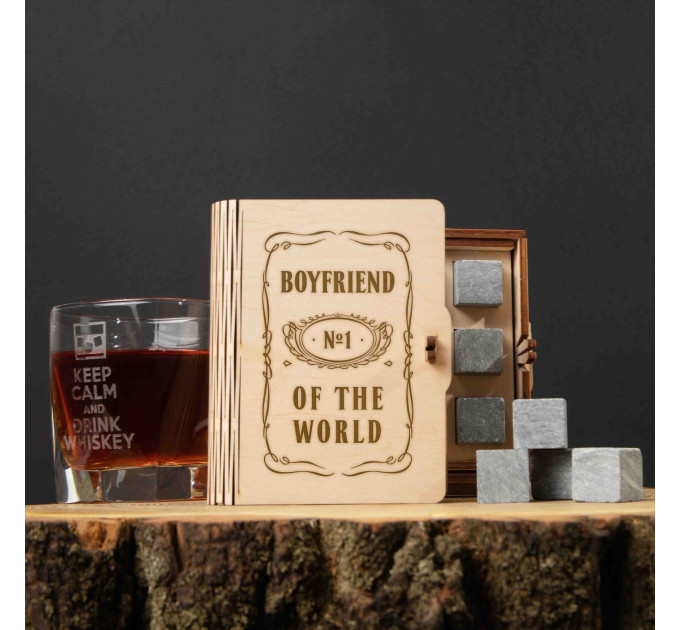 Камені для віскі "Boyfriend №1 of the world" 6 штук у подарунковій коробці, англійська