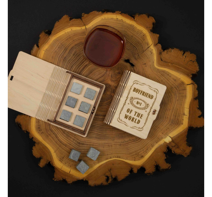 Камені для віскі "Boyfriend №1 of the world" 6 штук у подарунковій коробці, англійська