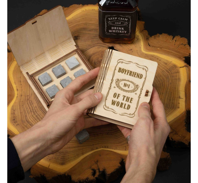 Камені для віскі "Boyfriend №1 of the world" 6 штук у подарунковій коробці, англійська