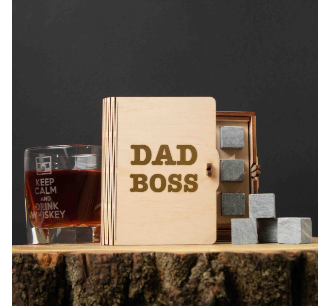 Камені для віскі "Dad boss" 6 штук у подарунковій коробці, англійська