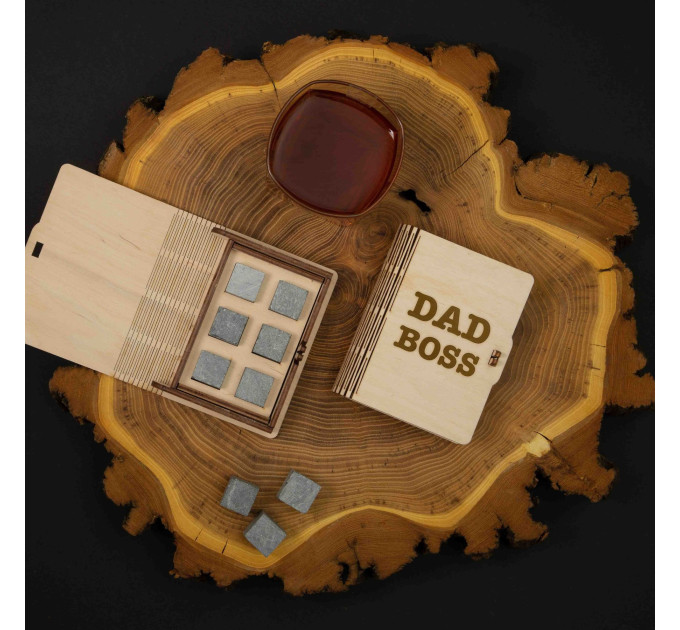 Камені для віскі "Dad boss" 6 штук у подарунковій коробці, англійська