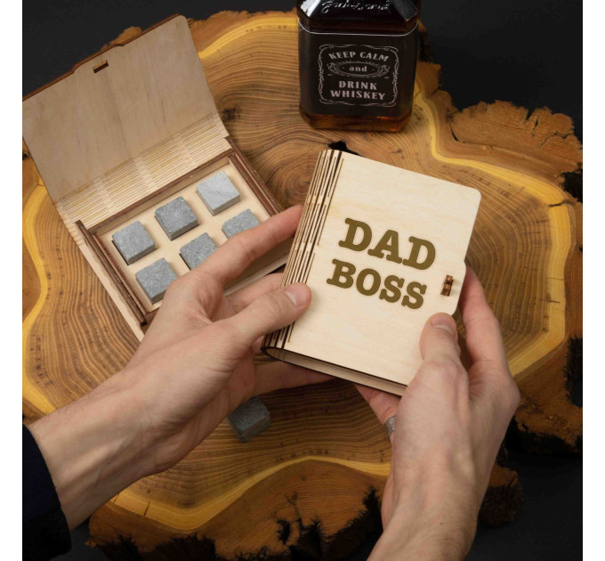 Камені для віскі "Dad boss" 6 штук у подарунковій коробці, англійська