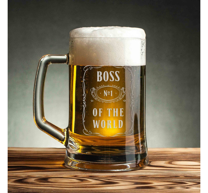 Кружка для пива "Boss №1 of the world" с ручкой, английский, Крафтовая коробка