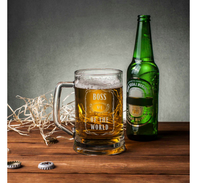 Кружка для пива "Boss №1 of the world" с ручкой, английский, Крафтовая коробка