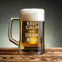 Кружка для пива "Keep calm and drink beer" с ручкой, английский, Крафтовая коробка