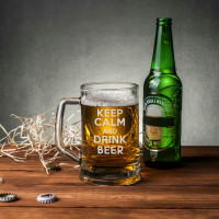 Кружка для пива "Keep calm and drink beer" с ручкой, английский, Крафтовая коробка