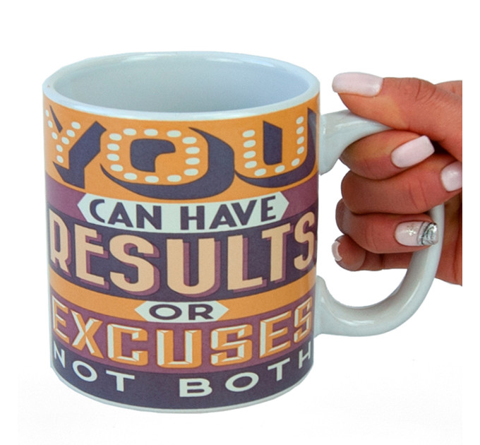 Кухоль мотиватор Результати або виправдання 600 мл (жовтий з коричневим)