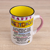 Кружка с пожеланием Birthday (белая с желтым)