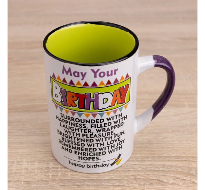 Кружка с пожеланием Birthday (белая с зеленым)