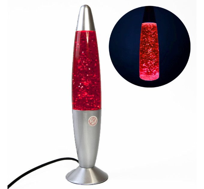Лава лампа с глиттером (34см) красная