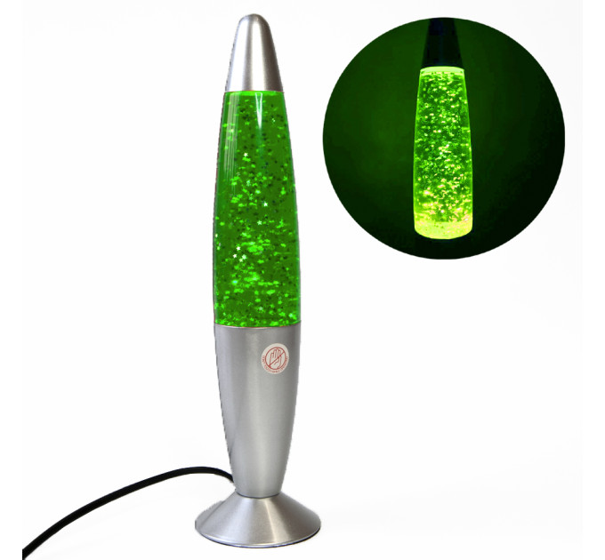 Лава лампа с глиттером (34см) зеленая
