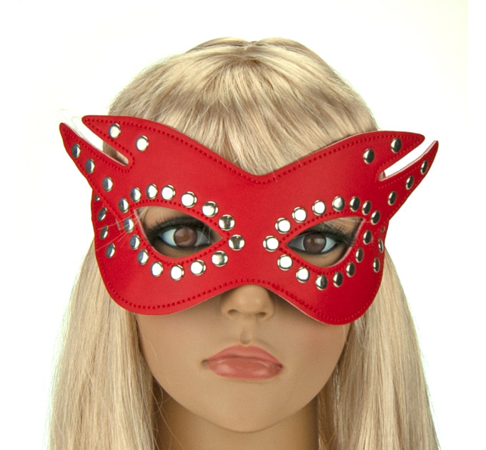 Маска шкіряна із заклепками (червона)