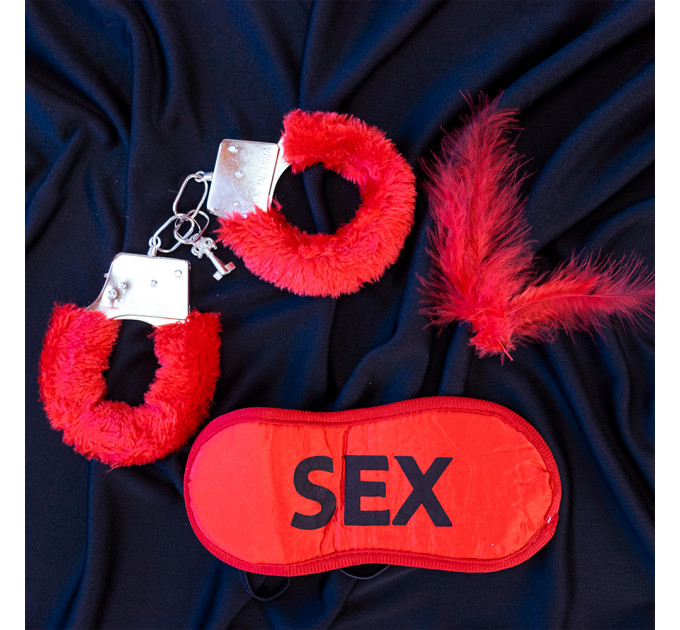 Набор Любви красный (наручники, перо, повязка)