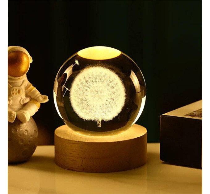 Ночник светильник 3D Хрустальный шар Д6 Одуванчик 13405