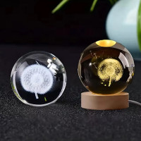 Ночник светильник 3D Хрустальный шар Д6 Одуванчик 13405