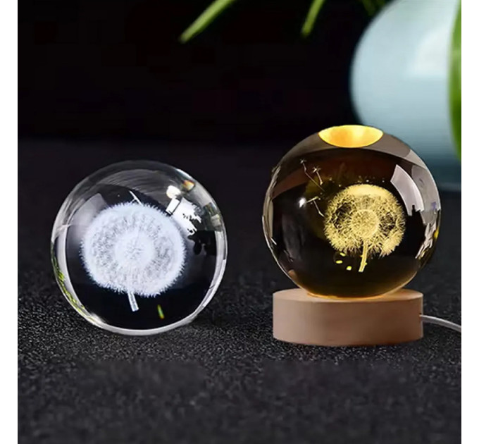 Ночник светильник 3D Хрустальный шар Д6 Одуванчик 13405