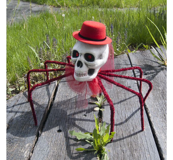 Павук готичний Королева темряви 72см з черепом (бордо) 09952