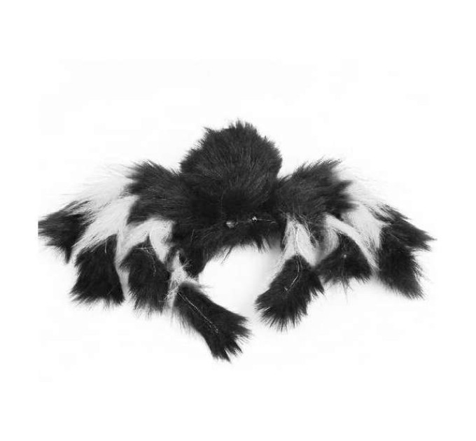 Паук из меха 30см (черный с белым)