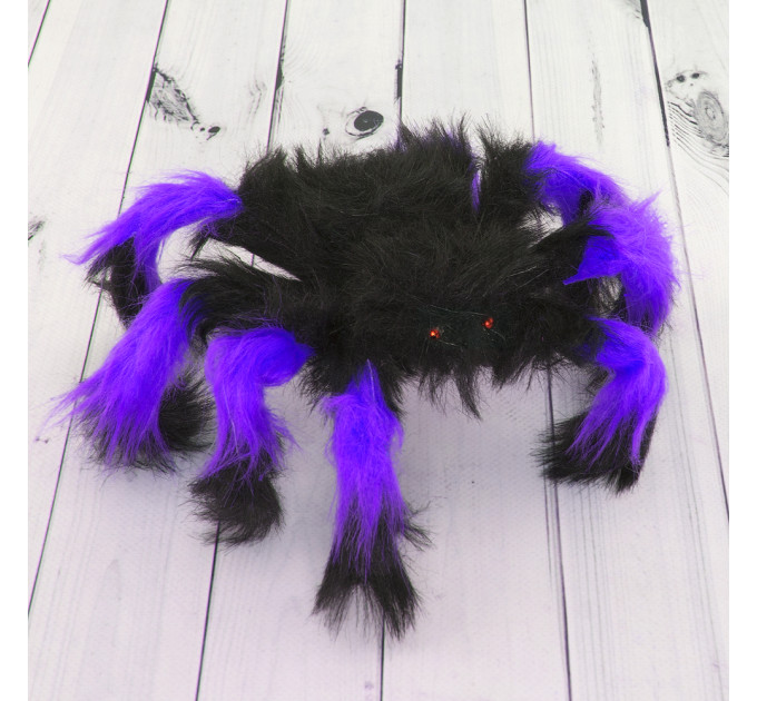 Павук з хутра 30см (чорний з фіолетовим)