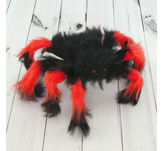 Павук із хутра 30см (чорний з червоним)