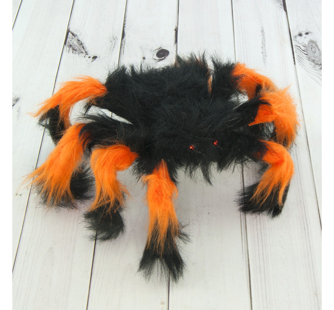 Паук из меха 30см (черный с оранжевым)