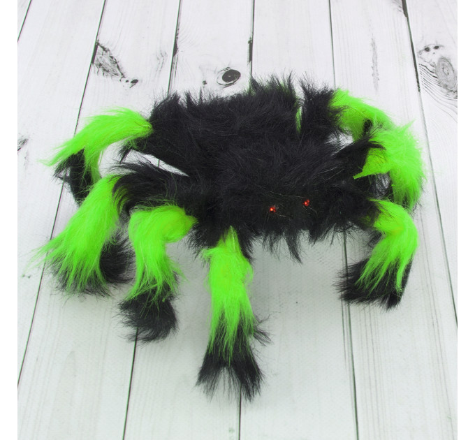 Павук з хутра 30см (чорний із зеленим)