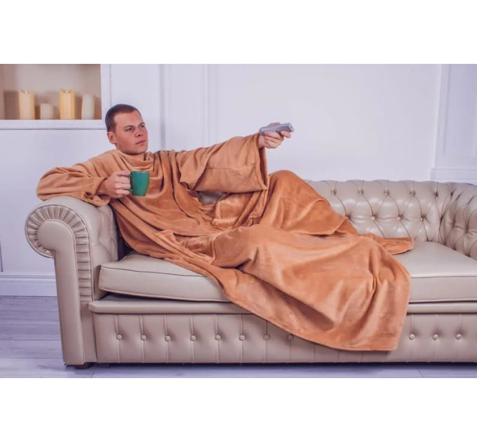 Плед із рукавами з мікрофібри, 200х150 см (бежевий)