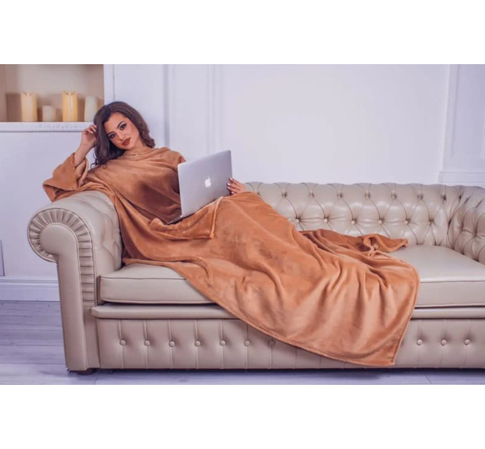 Плед із рукавами з мікрофібри, 200х150 см (бежевий)