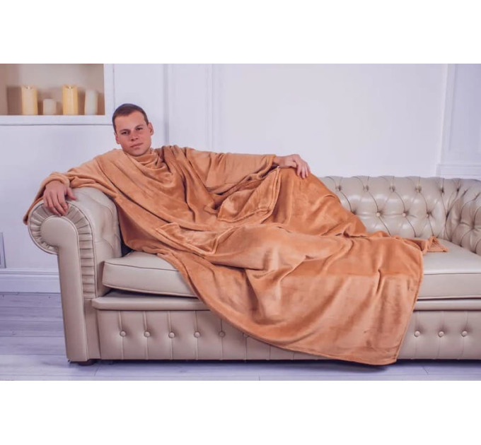 Плед із рукавами з мікрофібри, 200х150 см (бежевий)