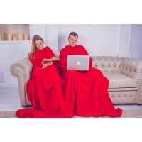 Плед с рукавами для двоих из микрофибры, 180х290 см (красный)