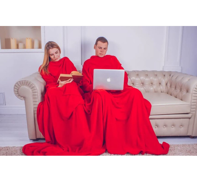 Плед с рукавами для двоих из микрофибры, 180х290 см (красный)