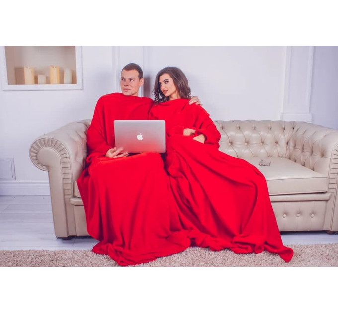Плед с рукавами для двоих из микрофибры, 180х290 см (красный)