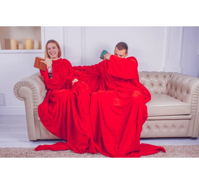 Плед с рукавами для двоих из микрофибры, 180х290 см (красный)