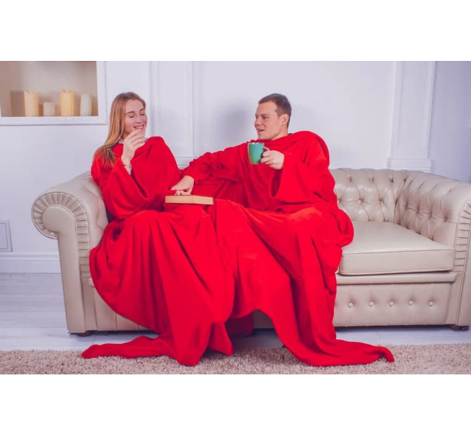 Плед с рукавами для двоих из микрофибры, 180х290 см (красный)