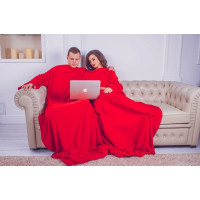 Плед с рукавами для двоих из микрофибры, 180х290 см (красный)