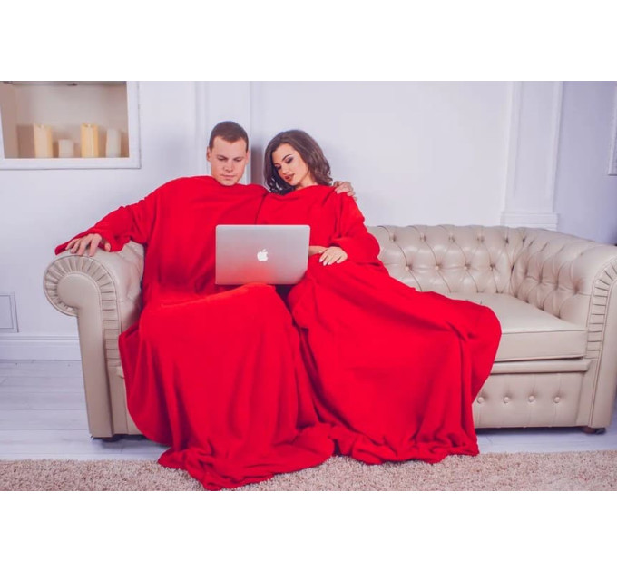Плед с рукавами для двоих из микрофибры, 180х290 см (красный)
