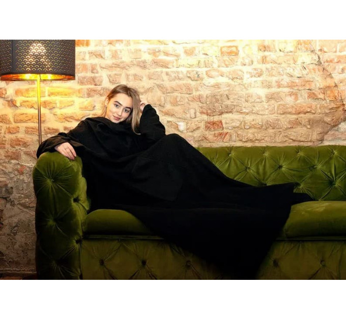 Плед с рукавами из флиса, 180х150 см (черный)