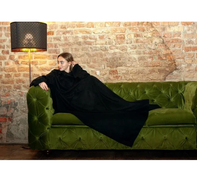 Плед с рукавами из флиса, 180х150 см (черный)